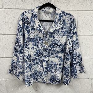 Habitat Clothes to Live In Size L Easy Linen Batik Shirt Lagenlook Artsy Coastal
